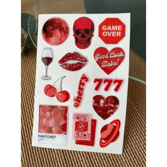 Kırmızı Premium 3D Görünümlü Göz Alıcı Parlak Kabartmalı Sticker Seti - Telefon Kılıfı Süsü, Etiket Kırmızı Premium 3D Görünümlü Göz Alıcı Parlak Kabartmalı Sticker Seti - Telefon Kılıfı Süsü, Etiket