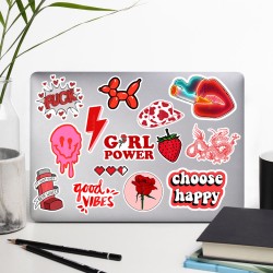 Vsco Kırmızı Temalı Motivasyon Ajanda Çıkartma Laptop Valiz Tablet Notebook Etiket Sticker Seti P1