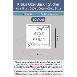 Kişiye Özel Kına Nişan Söz Nikah Düğün Sünnet Bride Bebek Firma Etiket Sticker 60 Adet 4 cm P9