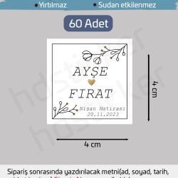 Kişiye Özel Kına Nişan Söz Nikah Düğün Sünnet Bride Bebek Firma Etiket Sticker 60 Adet 4 cm P9