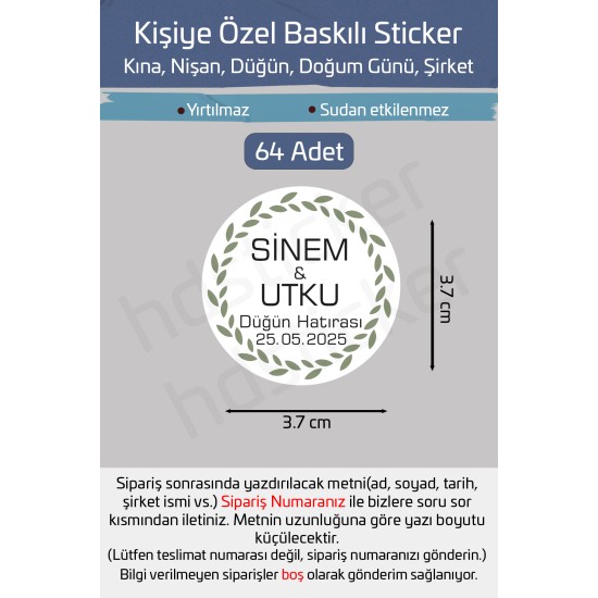 Kişiye Özel Kına Nişan Söz Nikah Düğün Sünnet Bride Bebek Firma Etiket Sticker Hediye Çikolata 27