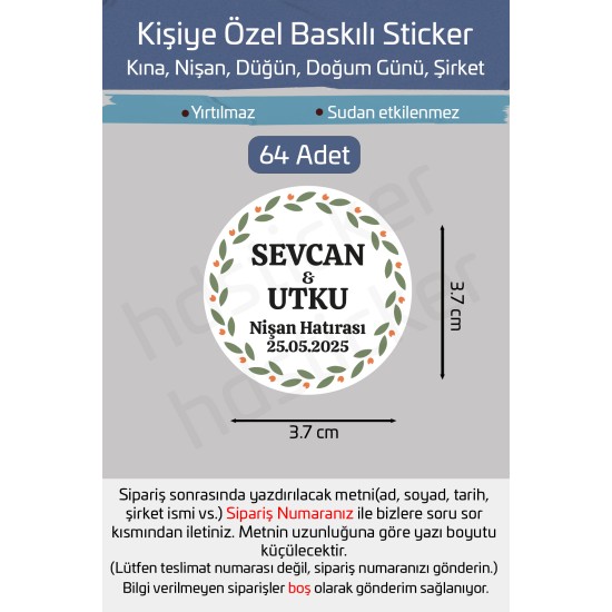 Kişiye Özel Kına Nişan Söz Nikah Düğün Sünnet Bride Bebek Firma Etiket Sticker Hediye Çikolata 28