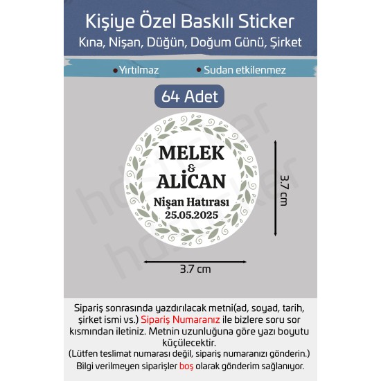 Kişiye Özel Kına Nişan Söz Nikah Düğün Sünnet Bride Bebek Firma Etiket Sticker Hediye Çikolata 30