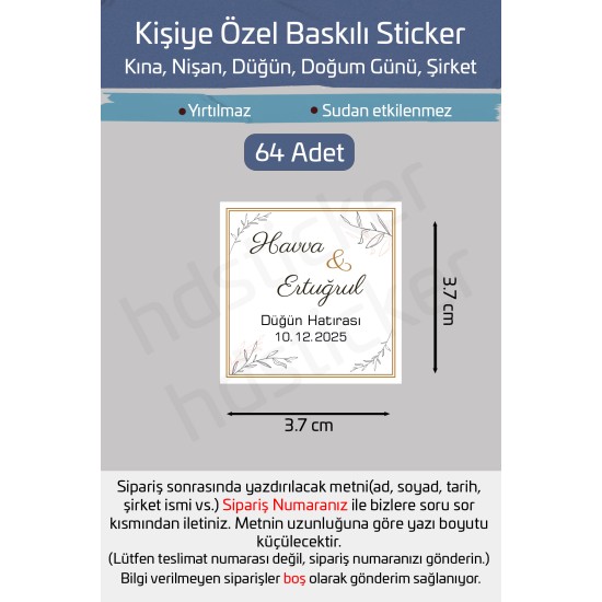 Kişiye Özel Kına Nişan Söz Nikah Düğün Sünnet Bride Bebek Firma Etiket Sticker Hediye Çikolata 42