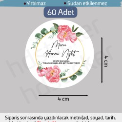 Kişiye Özel Kına Nişan Söz Nikah Düğün Sünnet Bride Etiket Sticker 60 Adet 4 cm P5