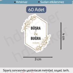 Kişiye Özel Kına Nişan Söz Nikah Düğün Sünnet Bride Etiket Sticker 60 Adet 4 cm P6