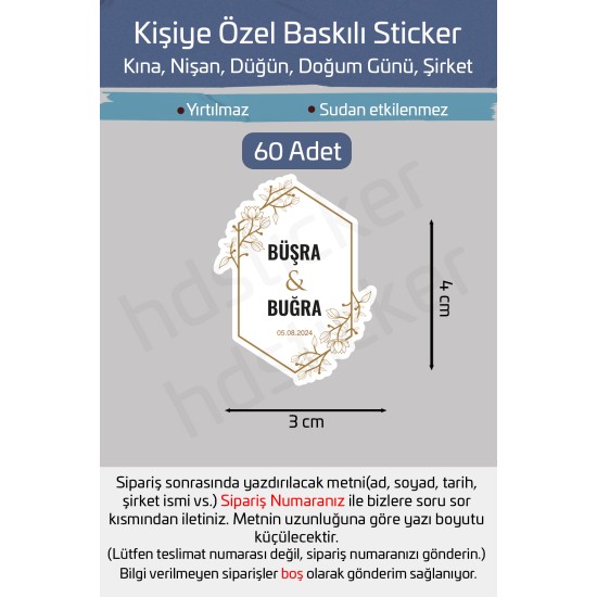 Kişiye Özel Kına Nişan Söz Nikah Düğün Sünnet Bride Etiket Sticker 60 Adet 4 cm P6 Kişiye Özel Kına Nişan Söz Nikah Düğün Sünnet Bride Etiket Sticker 60 Adet 4 cm P6