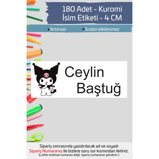 Kuromi İsme Özel Okul Etiketi Kalem Defter Etiketi İsim Yazılabilen Sticker Etiket 180 Adet