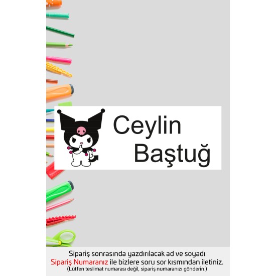 Kuromi İsme Özel Okul Etiketi Kalem Defter Etiketi İsim Yazılabilen Sticker Etiket 180 Adet