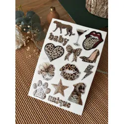 Leopar Premium 3D Görünümlü Göz Alıcı Parlak Kabartmalı Sticker Seti - Telefon Kılıfı Süsü, Etiket