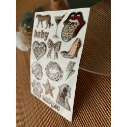 Leopar Premium 3D Görünümlü Göz Alıcı Parlak Kabartmalı Sticker Seti - Telefon Kılıfı Süsü, Etiket