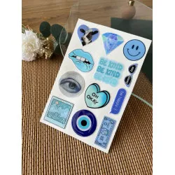 Mavi Premium 3D Görünümlü Göz Alıcı Parlak Kabartmalı Sticker Seti - Telefon Kılıfı Süsü, Etiket