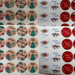 Mutlu Yıllar Yılbaşı Yeni Yıl Paketleme Ambalaj Temalı Sticker Seti Etiket 64 Adet 4 CM Paket 12