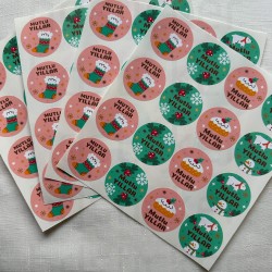 Mutlu Yıllar Yılbaşı Yeni Yıl Paketleme Ambalaj Temalı Sticker Seti Etiket 64 Adet 4 CM Paket 21