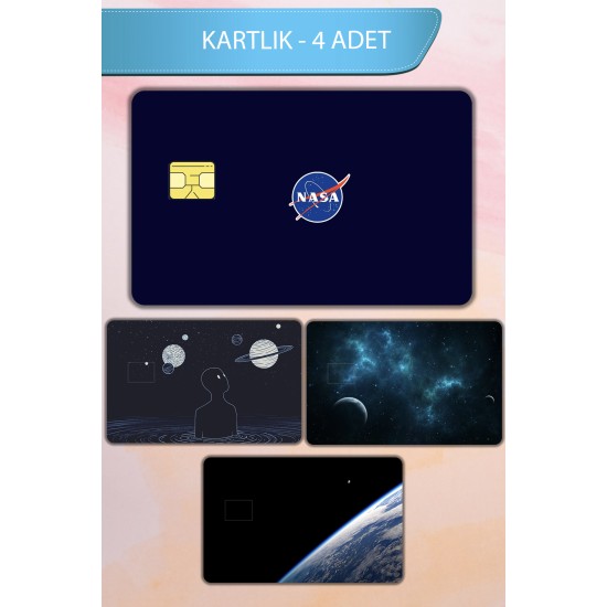 Nasa Uzay Temalı Kart Kaplama Sticker Kart Etiketi Paket 1 (4 Adet)