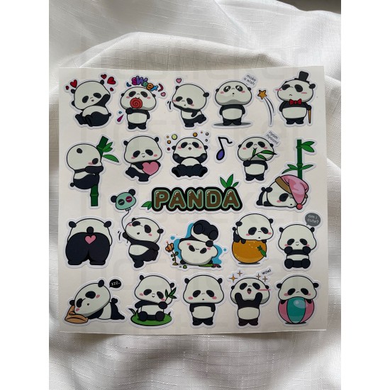 Sevimli Panda Hayvan Temalı Laptop Notebook Tablet Etiket Sticker Seti P1