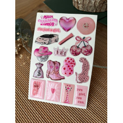 Pembe Premium 3D Görünümlü Göz Alıcı Parlak Kabartmalı Sticker Seti - Telefon Kılıfı Süsü, Etiket
