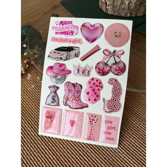 Pembe Premium 3D Görünümlü Göz Alıcı Parlak Kabartmalı Sticker Seti - Telefon Kılıfı Süsü, Etiket Pembe Premium 3D Görünümlü Göz Alıcı Parlak Kabartmalı Sticker Seti - Telefon Kılıfı Süsü, Etiket