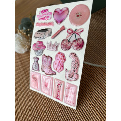 Pembe Premium 3D Görünümlü Göz Alıcı Parlak Kabartmalı Sticker Seti - Telefon Kılıfı Süsü, Etiket