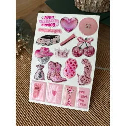 Pembe Premium 3D Görünümlü Göz Alıcı Parlak Kabartmalı Sticker Seti - Telefon Kılıfı Süsü, Etiket