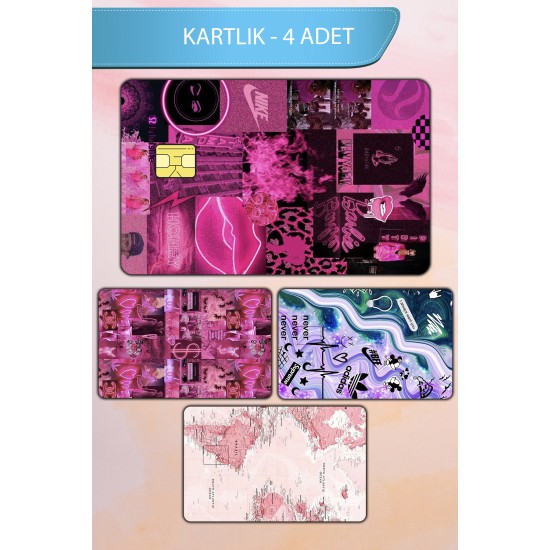 Pink Temalı Kart Kaplama Sticker Kart Etiketi Paket 2 (4 Adet)