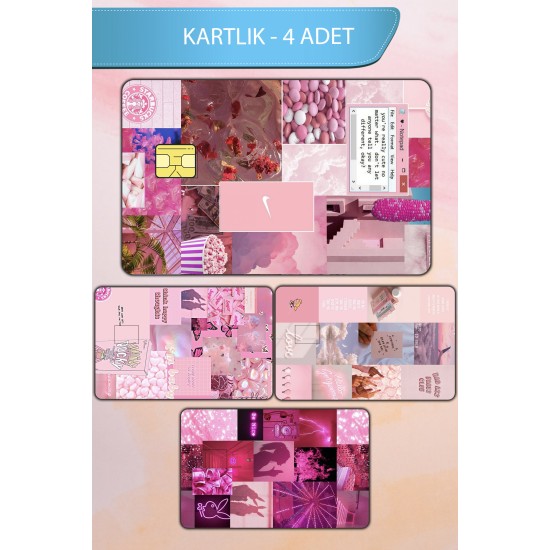 Pink Temalı Kart Kaplama Sticker Kart Etiketi Paket 4 (4 Adet)