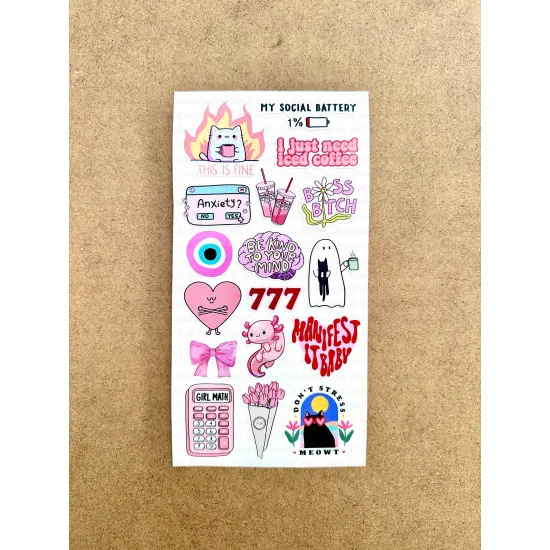 Pink Temalı Sticker Seti 32 Adet Planner Ajanda Laptop Tablet Telefon Bullet Journal Etiket Pink Temalı Sticker Seti 32 Adet Planner Ajanda Laptop Tablet Telefon Bullet Journal Etiket