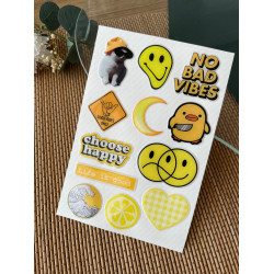 Sarı Premium 3D Görünümlü Göz Alıcı Parlak Kabartmalı Sticker Seti - Telefon Kılıfı Süsü, Etiket