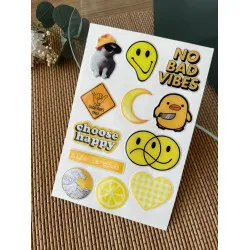 Sarı Premium 3D Görünümlü Göz Alıcı Parlak Kabartmalı Sticker Seti - Telefon Kılıfı Süsü, Etiket