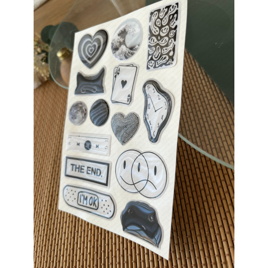 Siyah Premium 3D Görünümlü Göz Alıcı Parlak Kabartmalı Sticker Seti - Telefon Kılıfı Süsü, Etiket