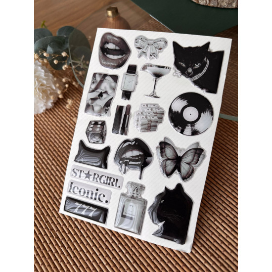 Siyah Premium 3D Görünümlü Göz Alıcı Parlak Kabartmalı Sticker Seti - Telefon Kılıfı Süsü, Etiket P2 Siyah Premium 3D Görünümlü Göz Alıcı Parlak Kabartmalı Sticker Seti - Telefon Kılıfı Süsü, Etiket P2