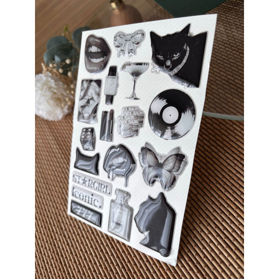 Siyah Premium 3D Görünümlü Göz Alıcı Parlak Kabartmalı Sticker Seti - Telefon Kılıfı Süsü, Etiket P2 Siyah Premium 3D Görünümlü Göz Alıcı Parlak Kabartmalı Sticker Seti - Telefon Kılıfı Süsü, Etiket P2