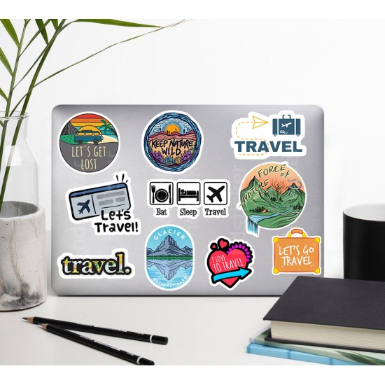 Travel Seyahat Gezi Kamp Temalı Laptop Notebook Tablet Etiket Sticker Set P1