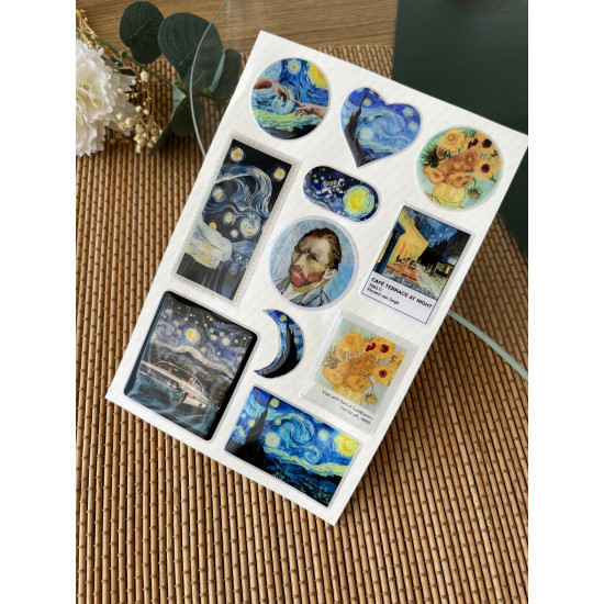Van Gogh Premium 3D Görünümlü Göz Alıcı Parlak Kabartmalı Sticker Seti - Telefon Kılıfı Süsü, Etiket