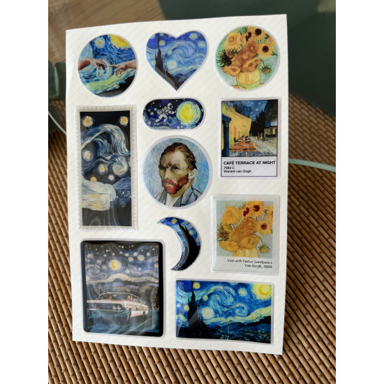 Van Gogh Premium 3D Görünümlü Göz Alıcı Parlak Kabartmalı Sticker Seti - Telefon Kılıfı Süsü, Etiket