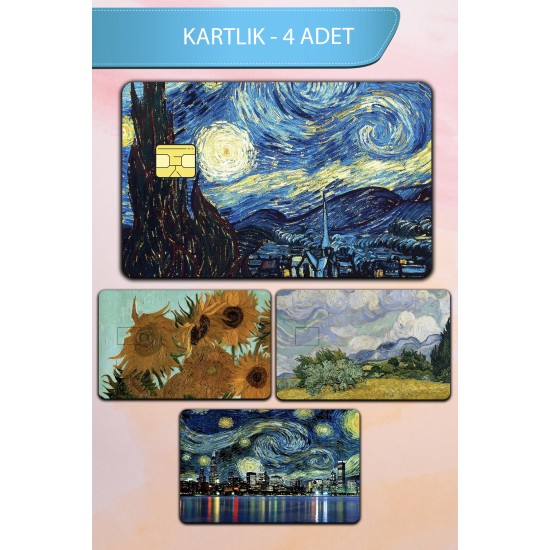 Van Gogh Temalı Kart Kaplama Sticker Kart Etiketi Paket 1 (4 Adet)