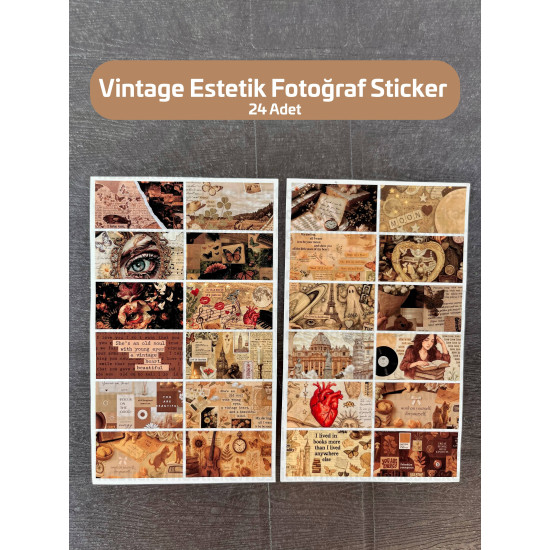 Vintage Estetik Fotoğraf Sticker Seti - Defter, Ajanda, Bullet Journal, Retro, Nostaljik Etiket Seti