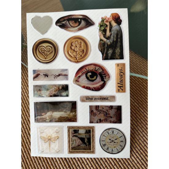 Vintage Premium 3D Görünümlü Göz Alıcı Parlak Kabartmalı Sticker Seti - Telefon Kılıfı Süsü, Etiket