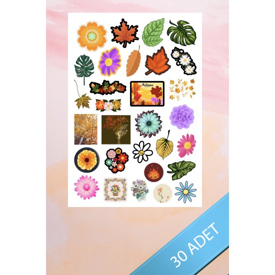 Yaprak Sonbahar Temalı Bullet Journal Ajanda Laptop Notebook Tablet Etiket Sticker Set P1