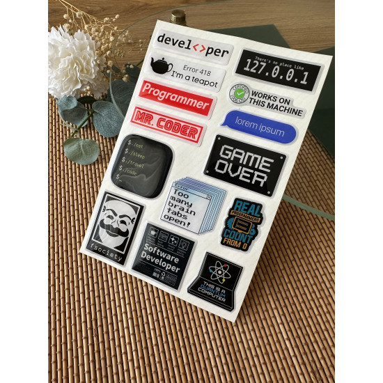 Yazılım Premium 3D Görünümlü Göz Alıcı Parlak Kabartmalı Sticker Seti - Telefon Kılıfı Süsü, Etiket