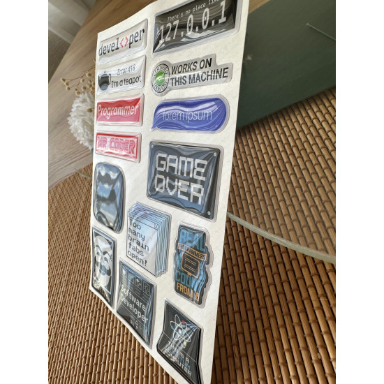 Yazılım Premium 3D Görünümlü Göz Alıcı Parlak Kabartmalı Sticker Seti - Telefon Kılıfı Süsü, Etiket