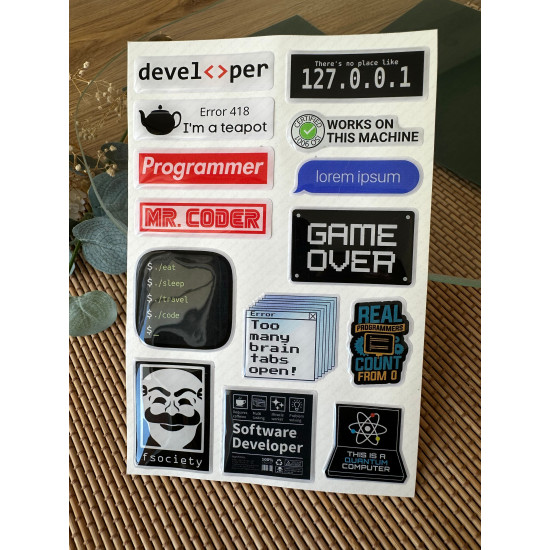 Yazılım Premium 3D Görünümlü Göz Alıcı Parlak Kabartmalı Sticker Seti - Telefon Kılıfı Süsü, Etiket