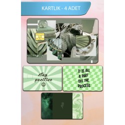 Yeşil Temalı Kart Kaplama Sticker Kart Etiketi Paket 1 (4 Adet)
