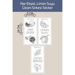 Yıkanabilir 3 Adet Nar Ekşisi Limon Suyu Üzüm Sirkesi Şişe Sticker Etiket Mutfak Suya Dayanıklı