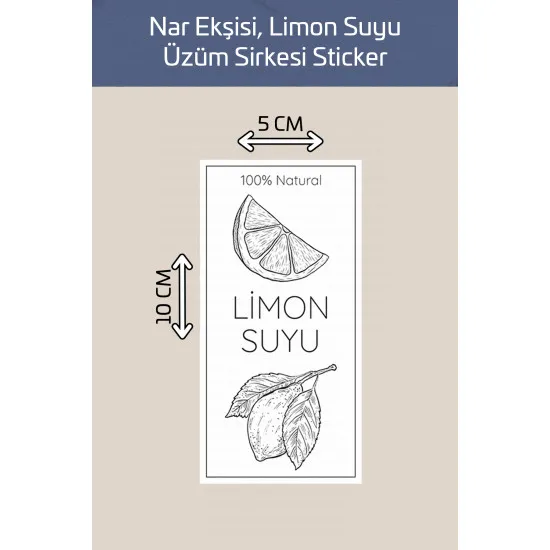 Yıkanabilir 3 Adet Nar Ekşisi Limon Suyu Üzüm Sirkesi Şişe Sticker Etiket Mutfak Suya Dayanıklı