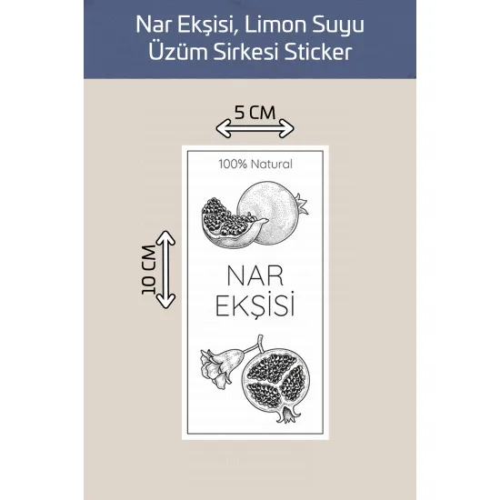 Yıkanabilir 3 Adet Nar Ekşisi Limon Suyu Üzüm Sirkesi Şişe Sticker Etiket Mutfak Suya Dayanıklı