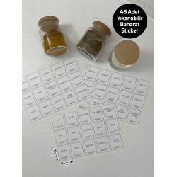Yıkanabilir 45 Adet Baharat Kavanoz Saklama Kabı Etiketi Sticker Düzenleyici Erzak P2