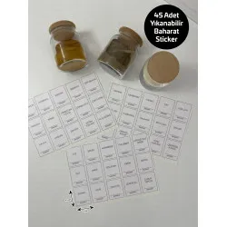 Yıkanabilir 45 Adet Baharat Kavanoz Saklama Kabı Etiketi Sticker Düzenleyici Erzak P2