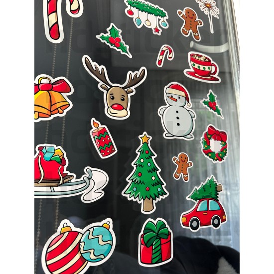 Yılbaşı Yeni Yıl Noel Temalı Cam Pencere Duvar Çocuk Odası Süsleme Sticker Seti Etiket 22 Adet P2