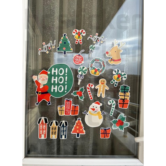 Yılbaşı Yeni Yıl Noel Temalı Cam Pencere Duvar Çocuk Odası Süsleme Sticker Seti Etiket 24 Adet P3